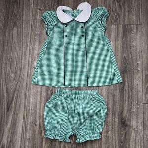 Little English Green Gingham Shorts Set Outfit with White Collar 4T